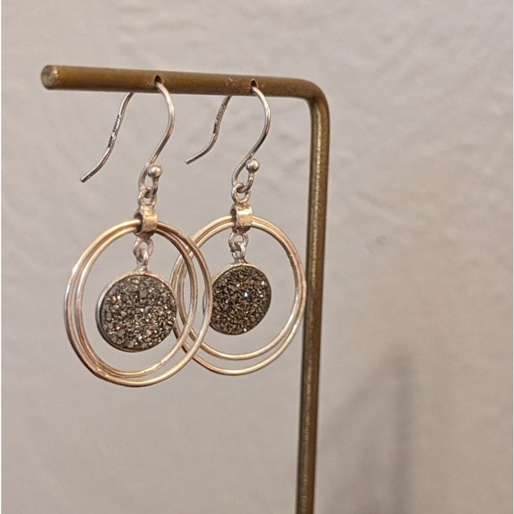 Sparkling Silver Double Circle Earrings - Picture 4 of 7